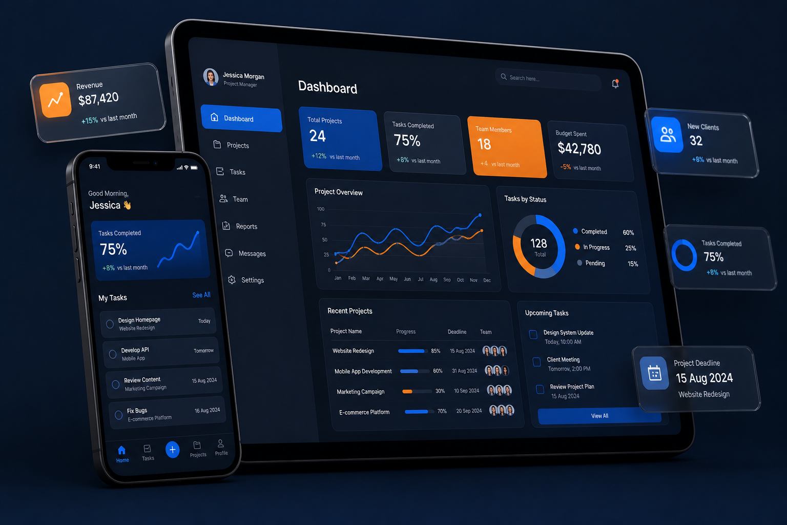 Business mobile application interface connected to operations
